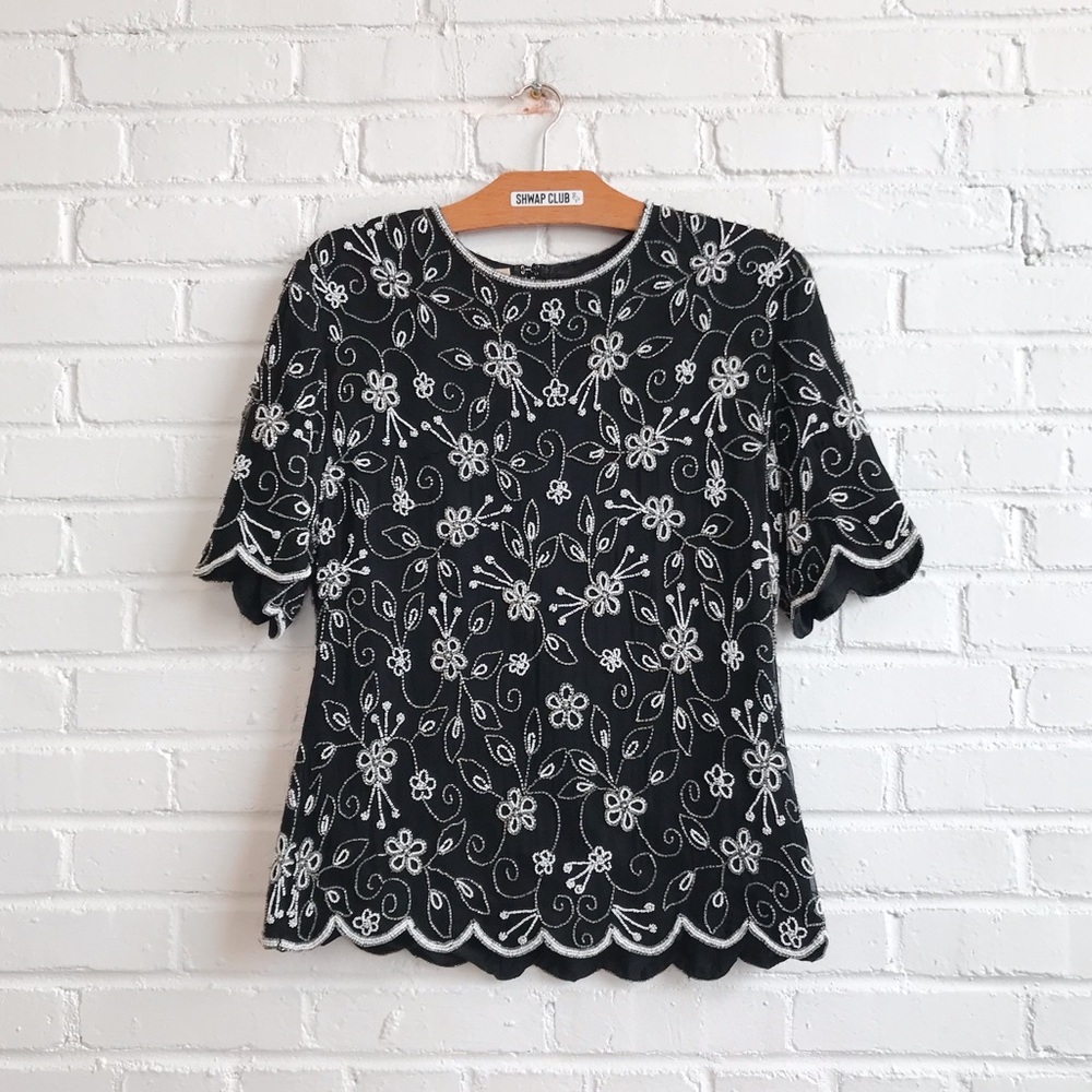 LAURENCE KAZAR vintage beaded 100% silk blouse